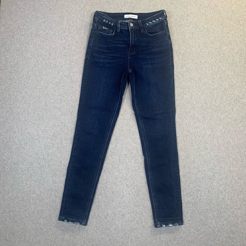 Flying Monkey womens 26 High Rise Crop Length Slim Straight Jean dark wash